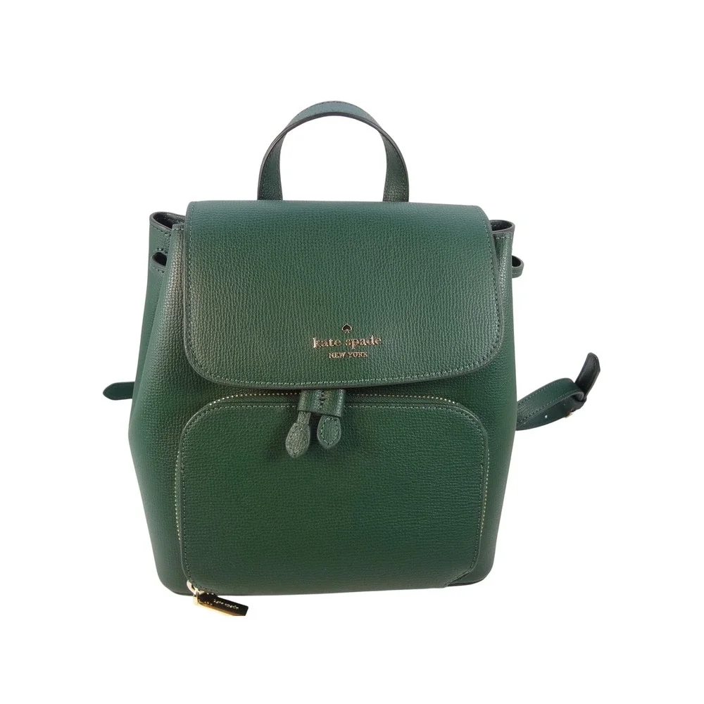 Kate Spade NY Lizzie Green Saffiano Leather Medium Backpack Flap‎ Drawstring